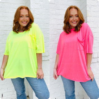 Oversized Boyfriend Tee | 2 colors- Boyfriend, Curvy, graphic tshirt, NEON FUCHSIA, NEON PINK, oversized, OVERSIZED TEE, OVERSIZED TOP, pocket shirt, pockets, Sale, tee shirt, Tops, TSHIRT-Ace of Grace Women's Boutique