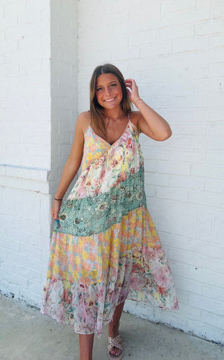 Mixed Print Maxi Dress- dresses & rompers, floral, floral dress, MAXI, maxi dress, Midi Dress, summer, summer dress-Ace of Grace Women's Boutique