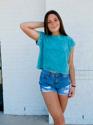 Mineral Washed Cropped Short Sleeve | 3 colors- BLUE CROP TOP, clothing, crop, crop top, CROPPED, CROPPED TEE, mineral, MINERAL WASH, MINERAL WASHED, PINK CROP TOP, Tops-Ace of Grace Women's Boutique