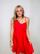 Iridescent Bow Mini Dress- dress, flowy dress, mini dress, RED, red dress, tiered dress-Ace of Grace Women's Boutique