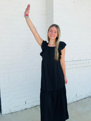 Black Ruffle Sleeve Tiered Maxi Dress- BLACK,black dress,church dress,dress,dresses & rompers,MAXI,maxi dress,recruitment-Ace of Grace Women's Boutique