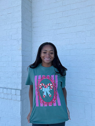 Striped Candy Cane Comfort Color Tee- Candy,Candy cane,CHRISTMAS,COMFORT COLOR,Comfortable,curv,Curvy,PLUS,Seasonal,Tops-Ace of Grace Women's Boutique