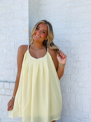 Yellow Pleated Spaghetti Strap Tank- Curvy,PLEATED,PLUS,spaghetti straps,summer,tank,tank top,Tops,YELLOW,yellow top-Ace of Grace Women's Boutique