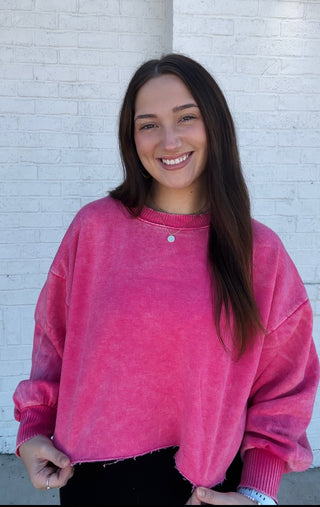 Acid Wash Cropped Pullover | 2 colors- Acid, clothing, comfy sweatshirt, cropped sweatshirt, FALL, fall clothes, pink sweatshirt, sweatshirt, SWEATSHIRTS, Tops-Ace of Grace Women's Boutique