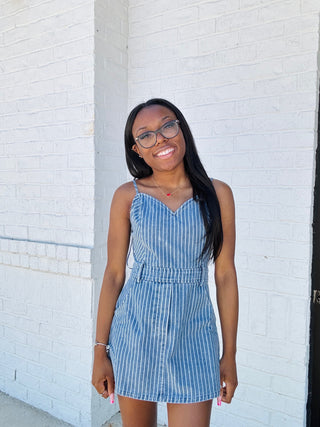 Striped Denim Romper Dress – Ace of Grace Boutique