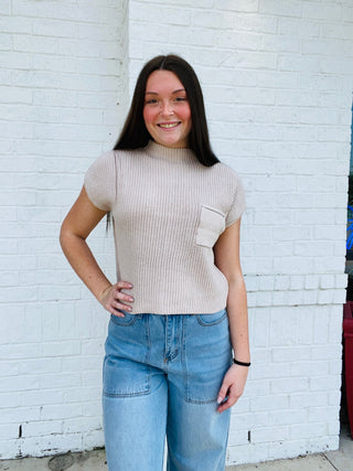 Short Sleeve Sweater Top | 2 colors- crop sweater,cropped sweater,FALL,fall clothes,fall transition,pocket shirt,pockets,SWEATER,sweater top,sweaters,Tops,Transition-Ace of Grace Women's Boutique