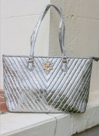 Silver Fleck Tabitha Quilted Tote- Accessories, bags, caroline hill, CAROLINE HILL PURSE, TOTE, TOTE BAG-Ace of Grace Women's Boutique