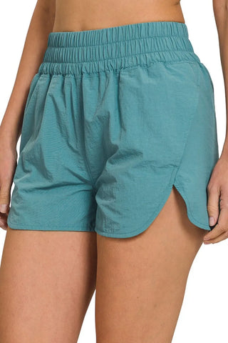 Windbreaker Smocked Waistband Running Shorts- Athleisure,athletic,athletic shorts,Bottoms,Curvy,PLUS,plus size,shorts,summer,SUMMER SHORTS-Teal-S-Ace of Grace Women's Boutique