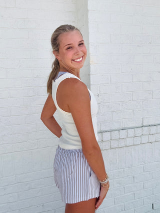 Pinstripe Boxer Shorts- Bottoms,Boxer,Boxers,COMFY,lounge,LOUNGE SET,Loungewear,PJ BOTTOMS,Stripe,STRIPED,stripes,TAN,TAUPE-Ace of Grace Women's Boutique