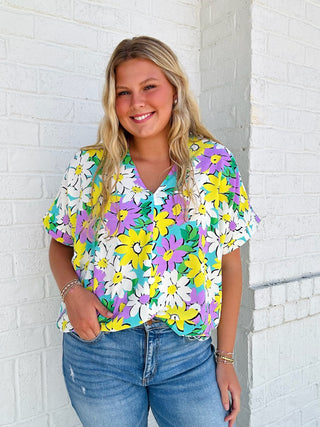 Floral Print Oversized Top- beach,BEACH OUTFIT,clothing,colorful,comfy,floral,floral print,FLORAL TOP,florals,mint,oversized,OVERSIZED TOP,pink,summer,summer shirt,SUMMER TOP,Tops-Ace of Grace Women's Boutique