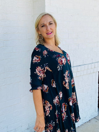FLORAL PRINT TUNIC DRESS- church dress,clothing,dresses & rompers,FALL,fall clothes,floral-Ace of Grace Women's Boutique