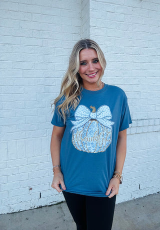 Blue Pumpkin Tee- clothing,Curvy,graphic,graphic T-shirt,GRAPHIC TEE,Graphic Tees,graphic tshirt,plus size graphic tee,pumpkin,pumpkins,Seasonal,thanksgiving,thanksgiving shirt,Tops-Ace of Grace Women's Boutique