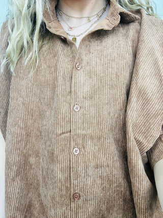 Brownie Corduroy Button Down Top- BROWN, clothing, Corded, Corduroy, FALL, fall clothes, fall transition, ribbed, RIBBED TOP, Tops, work, WORK SHIRT, WORK TOP-Ace of Grace Women's Boutique