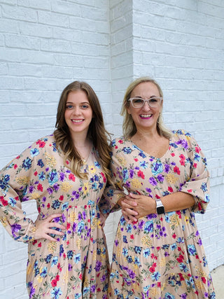 FLORAL LONG SLEEVE TIERED DRESS- Curvy,Dresses & Rompers,floral,floral dress,plus,plus dress-Ace of Grace Women's Boutique