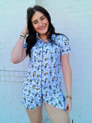 Mardi Gras Button Down Pajama Top- clothing,Curvy,lounge,LOUNGE SET,Loungewear,Sale,Seasonal,Sets,Tops-Ace of Grace Women's Boutique