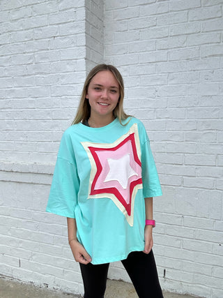 Star Patch Oversized Tee- Curvy, PREORDER, STAR, STAR TOP, STARS, Tops-Ace of Grace Women's Boutique