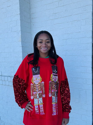 Red Sequin Nutcracker Top- CHRISTMAS,nutcracker,oversized,Seasonal,SEQUIN,Tops-Ace of Grace Women's Boutique