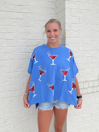 Patriotic Margarita Embellished Top- 4th of july,celebrate,July,July 4,July 4th,Margaritas,patriotic,Seasonal,SEQUIN,summer,Tops-Ace of Grace Women's Boutique