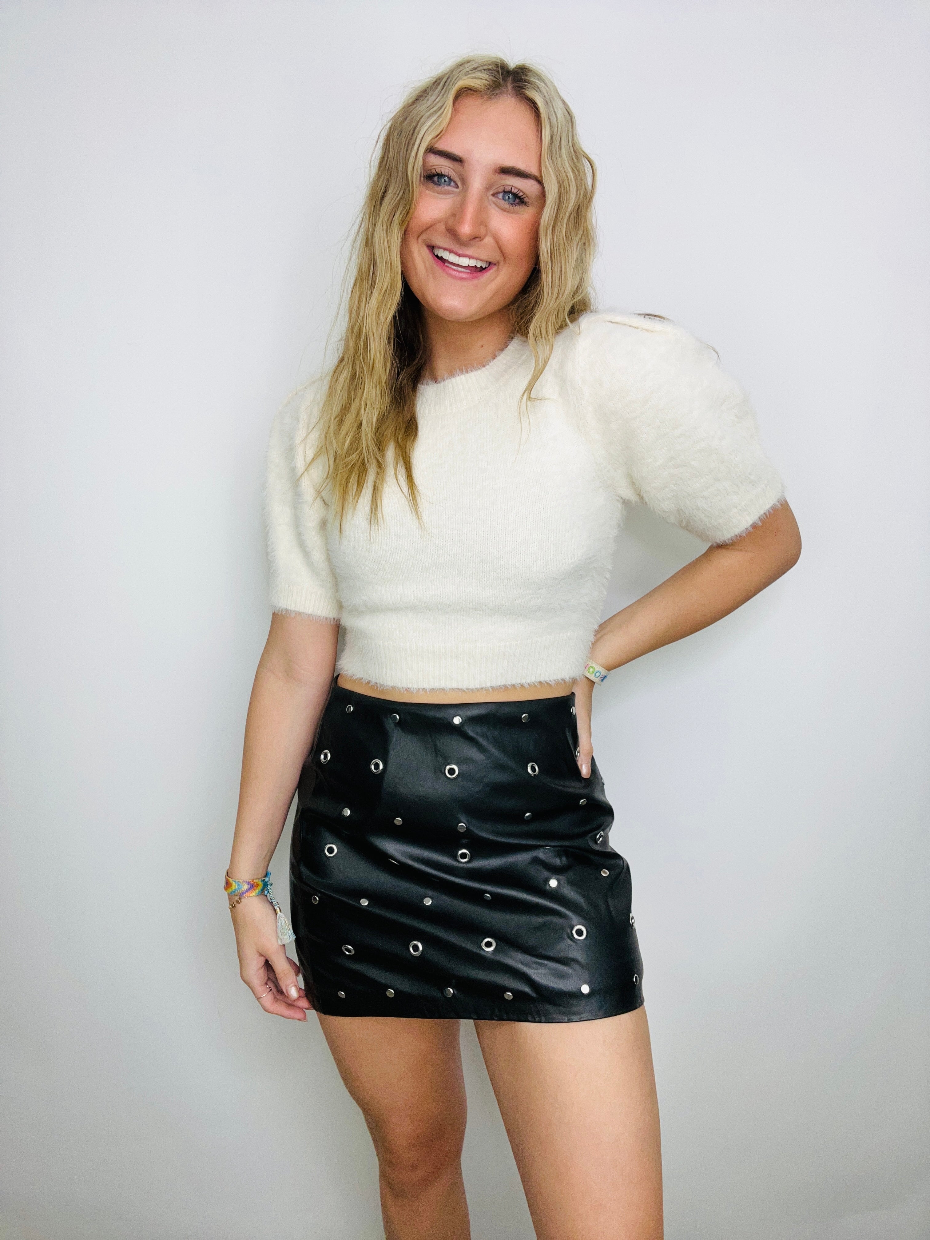 Studded Black Faux Leather Skirt
