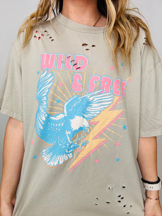 Khaki Wild & Free Graphic Tee- bird, clothing, Eagle, eagle graphic, Free Bird, graphic, graphic T-shirt, GRAPHIC TEE, Graphic Tees, graphic tshirt, Tops-Ace of Grace Women's Boutique