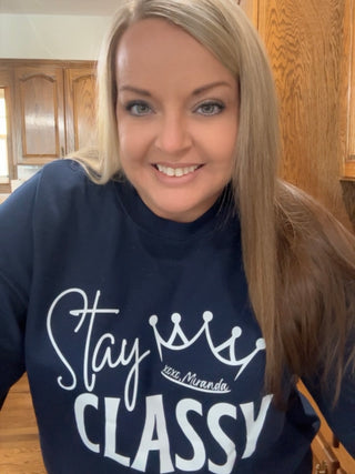 Stay Classy Sweatshirt • Miranda- black sweatshirt, Classy, comfy sweatshirt, Corn dip, Curvy, graphic, graphic T-shirt, GRAPHIC TEE, Graphic Tees, graphic tshirt, green sweatshirt, grey sweatshirt, Merch, Miranda, oversized sweatshirt, pink sweatshirt, plus size sweatshirt, plus sweatshirt, Stay classy, sweatshirt, SWEATSHIRTS, Tops-Navy-S-Ace of Grace Women's Boutique