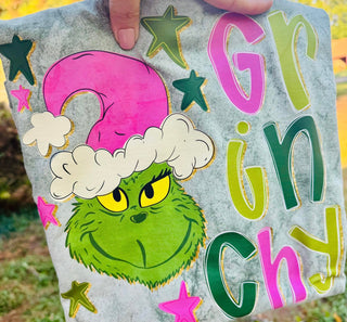 Grinchy Comfort Color Acid Wash Tee- CHRISTMAS,COMFORT COLOR,Curvy,Seasonal,Tops-Ace of Grace Women's Boutique