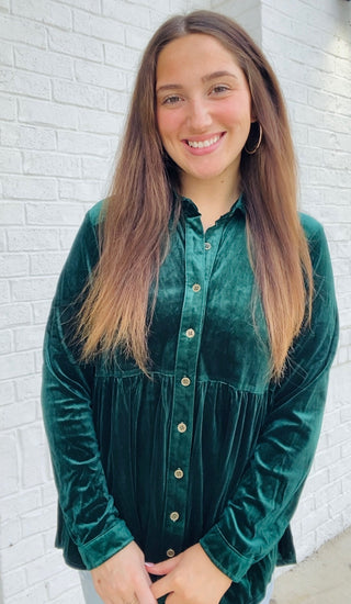 Green Velvet Tunic Top- CHRISTMAS, christmas dress, Christmas Longsleeve, CHRISTMAS SHIRT, christmas top, clothing, emerald green, GREEN, Green shirt, green top, MERRY CHRISTMAS, Seasonal, Tops, velvet, velvet top-Ace of Grace Women's Boutique