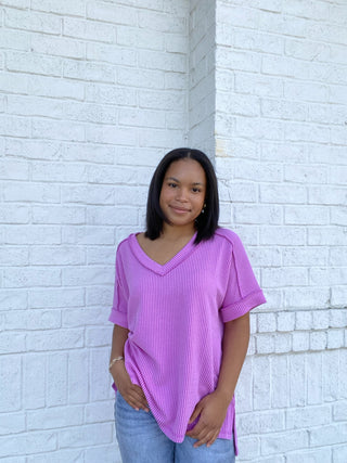 Violet Corded V-neck Top- clothing,Curvy,PLUS,plus size,ribbed,Tops-Ace of Grace Women's Boutique