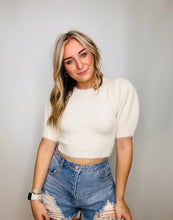 Cream Cropped Puff Sleeve Top