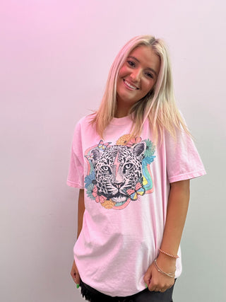 Pink Floral Leopard Graphic Tee- Curvy, graphic, LEOPARD, leopard graphic tee, LEOPARD PRINT, Tops-Ace of Grace Women's Boutique