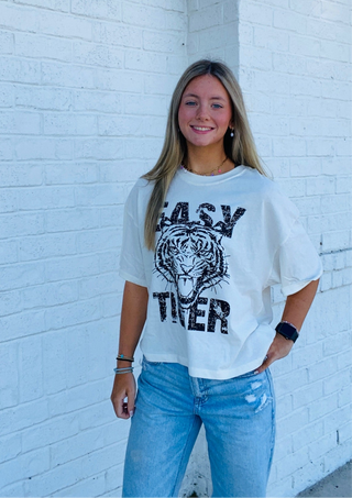 Easy Tiger Graphic tee- crop, crop top, CROPPED, easy, graphic, GRAPHIC TEE, Graphic Tees, graphic tshirt, TIGER, TIGER GRAPHIC TEE, Tops-Ace of Grace Women's Boutique