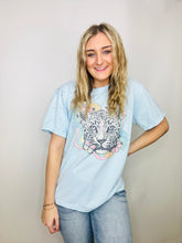 Light Blue Floral Leopard Graphic Tee