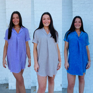 Mineral Washed Collared Straight Dress- BEIGE, blue, blue dress, COLLARED DRESS, dress, dresses & rompers, flowy dress, PURPLE-Ace of Grace Women's Boutique