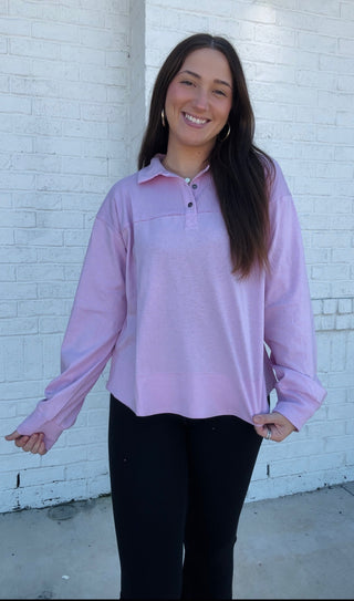 Light Pink Button Detail Top- clothing, Henley, LIGHT PINK, pink, Tops-Ace of Grace Women's Boutique