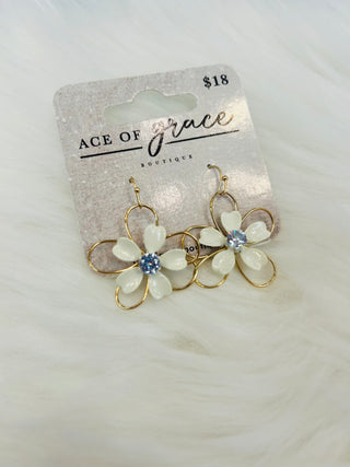 Classic Gold Flower Earrings- Accessories, EARRINGS, floral earrings, Jewelry, Sale, white earrings-Ace of Grace Women's Boutique
