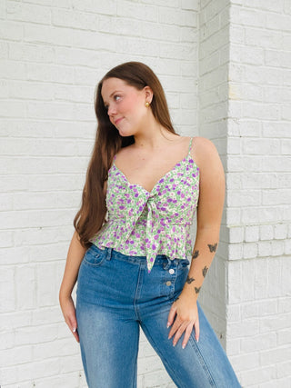 Floral Cropped Ruffle Tank- outerwear,summer,summer shirt,summer tank,SUMMER TOP,Tops-Ace of Grace Women's Boutique