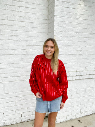 Red Sequin Sweater- Christmas Longsleeve,CHRISTMAS SHIRT,christmas sweatshirt,christmas top,Christmas tshirt,clothing,Curvy,holiday,HOLIDAYS,HOLLY JOLLY CHRISTMAS,MERRY CHRISTMAS,MERRY CHRISTMAS Y’ALL,RED,red shirt,RED SWEATER,red top,Sale,Seasonal,SEQUIN,sequin top,SEQUINS,sparkle season,Tops,valenetine pullover,VALENTINE,valentine plus size,valentine pullover,VALENTINES,VALENTINES TOP-Ace of Grace Women's Boutique