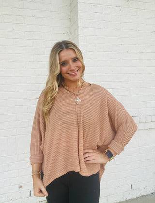 Camel Bubble Waffle Top- clothing,Curvy,Tops-Ace of Grace Women's Boutique