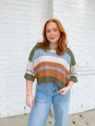 Soft Striped Sweater- clothing, cropped sweater, soft shirt, stripes, sweater top, Tops-Ace of Grace Women's Boutique