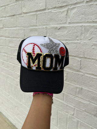 Baseball Mom Trucker Hat- Accessories, accessory, BASEBALL, black hat, hair accessory, MadelynnGrace, MOM, trucker hat, trucker hats-Ace of Grace Women's Boutique