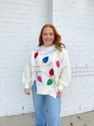 Christmas Lights Soft Sweater- CHRISTMAS, CHRISTMAS CHEER, Christmas Longsleeve, CHRISTMAS SHIRT, christmas sweatshirt, Christmas tee, christmas top, clothing, holiday, HOLIDAYS, Lights, MERRY CHRISTMAS, Party, Seasonal, Tops-Ace of Grace Women's Boutique