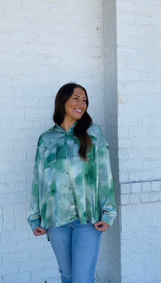 Shades of Green Satin Top- Christmas tshirt, clothing, Curvy, fall clothes, Green shirt, mama shirt, oversized sweatshirt, plus size sweatshirt, pocket shirt, SHIRT, Tops-Ace of Grace Women's Boutique