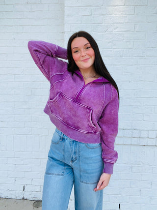 Acid Wash Half Zip Pullover | 2 colors- half zip, Lulu, outerwear, pullover, Scooba, Scuba, Tops-Ace of Grace Women's Boutique