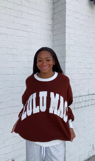 LULU MAC - Brown Color Block Sweatshirt- comfy sweatshirt,curv,Curvy,Lulu,Lulu mac,oversized sweatshirt,sweatshirt,SWEATSHIRTS,Sweatshorts,Tops-Ace of Grace Women's Boutique