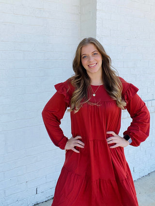 Tiered Ruffle Detail Dress - Rust- colorful dress,Curvy,dress,dresses & rompers,Dressy,Midi Dress,plus dress,plus size dress,teacher-Ace of Grace Women's Boutique