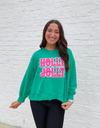 Holly Jolly Sweatshirt (cropped)- CHRISTMAS, CHRISTMAS CHEER, CHRISTMAS GRAPHIC TEE, Christmas Longsleeve, CHRISTMAS SHIRT, christmas sweatshirt, Christmas tee, christmas top, Christmas tshirt, clothing, Curvy, Holly Jolly, HOLLY JOLLY CHRISTMAS, holly jolly pullover, jolly, MERRY CHRISTMAS, Seasonal, Tops-Ace of Grace Women's Boutique