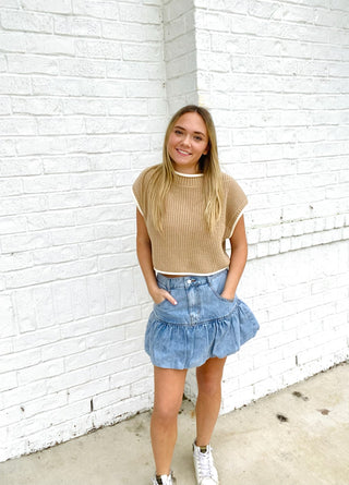 Bubble Hem Denim Skirt- BLUE DENIM,Bottoms,clothing,denim,denim color,denim shorts,denim skirt,denim skort,fall skirt,LIGHT DENIM,LIGHT DENIM SHORTS,Mini skirt,ruffle skort,ruffled skirt,skirt-Ace of Grace Women's Boutique