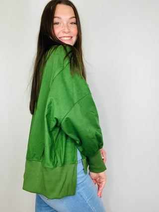 Green Disco Santa Hat Pullover - size small left (oversized)- accessories,CHRISTMAS,Christmas Longsleeve,CHRISTMAS SHIRT,christmas sweatshirt,clothing,outerwear,Seasonal,Tops-Ace of Grace Women's Boutique