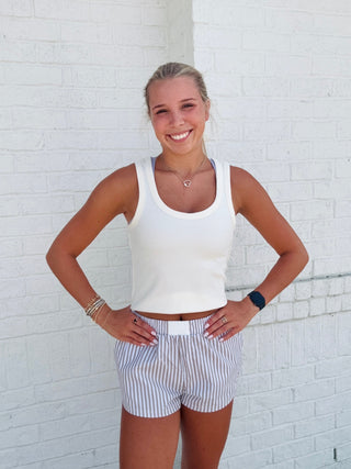 Pinstripe Boxer Shorts- Bottoms,Boxer,Boxers,COMFY,lounge,LOUNGE SET,Loungewear,PJ BOTTOMS,Stripe,STRIPED,stripes,TAN,TAUPE-Ace of Grace Women's Boutique
