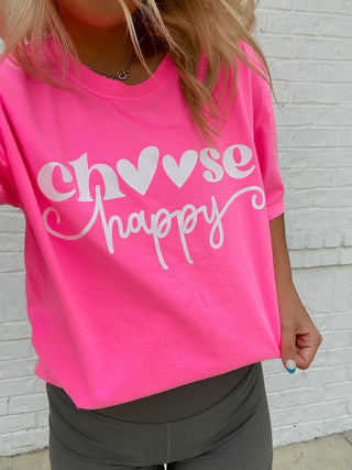 MADELYNN GRACE Choose Happy Tee- COLORFUL GRAPHIC TEE,Curvy,graphic,graphic T-shirt,GRAPHIC TEE,Graphic Tees,graphic tshirt,happy,HOT PINK GRAPHIC TEE,MadelynnGrace,plus size graphic tee,Tops-Ace of Grace Women's Boutique